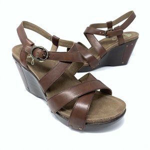 Dansko Frida Brown Strappy Wedge Leather Sandals